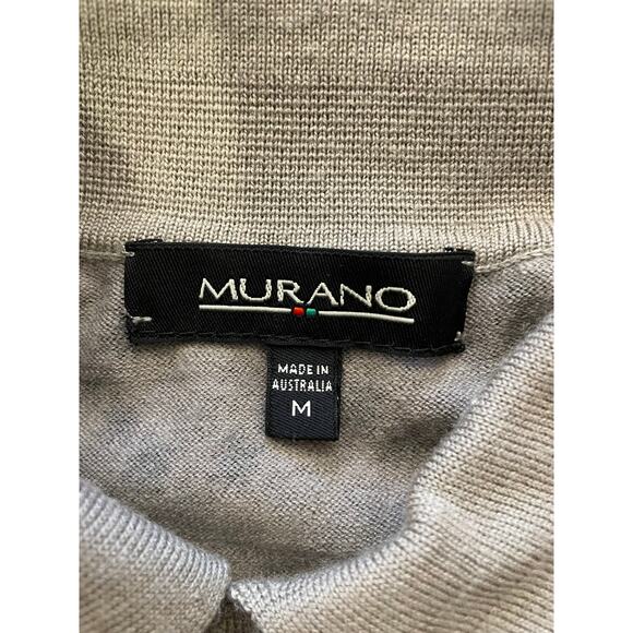 Murano Wool Mens Sweater Size Medium Beige Black Collared 1/4 Button Small Flaw - Picture 3 of 10